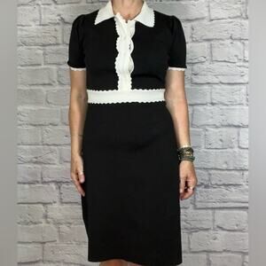NWT Ellen Tracy Black and White Sheath Dress with Peter Pan Collar